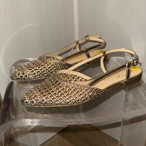 JESSICA SIMPSON Gold Woven Slingback Flats Size 9 NWT
